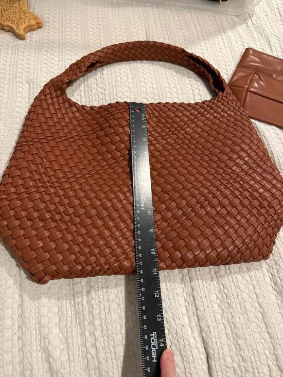 Vegan Leather Hand-Woven Tote Handbag - Picture 6 of 7